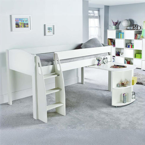 Stompa UNOS Midsleeper White + Pull Out Desk